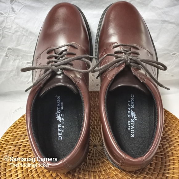 Deer Stags Supro Sock 10.5 M Brown Leather Times Plain Toe Oxford Lace Up Shoe - Picture 6 of 13